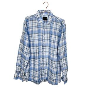 Calder Carmel 100% Linen Button Down Plaid Shirt